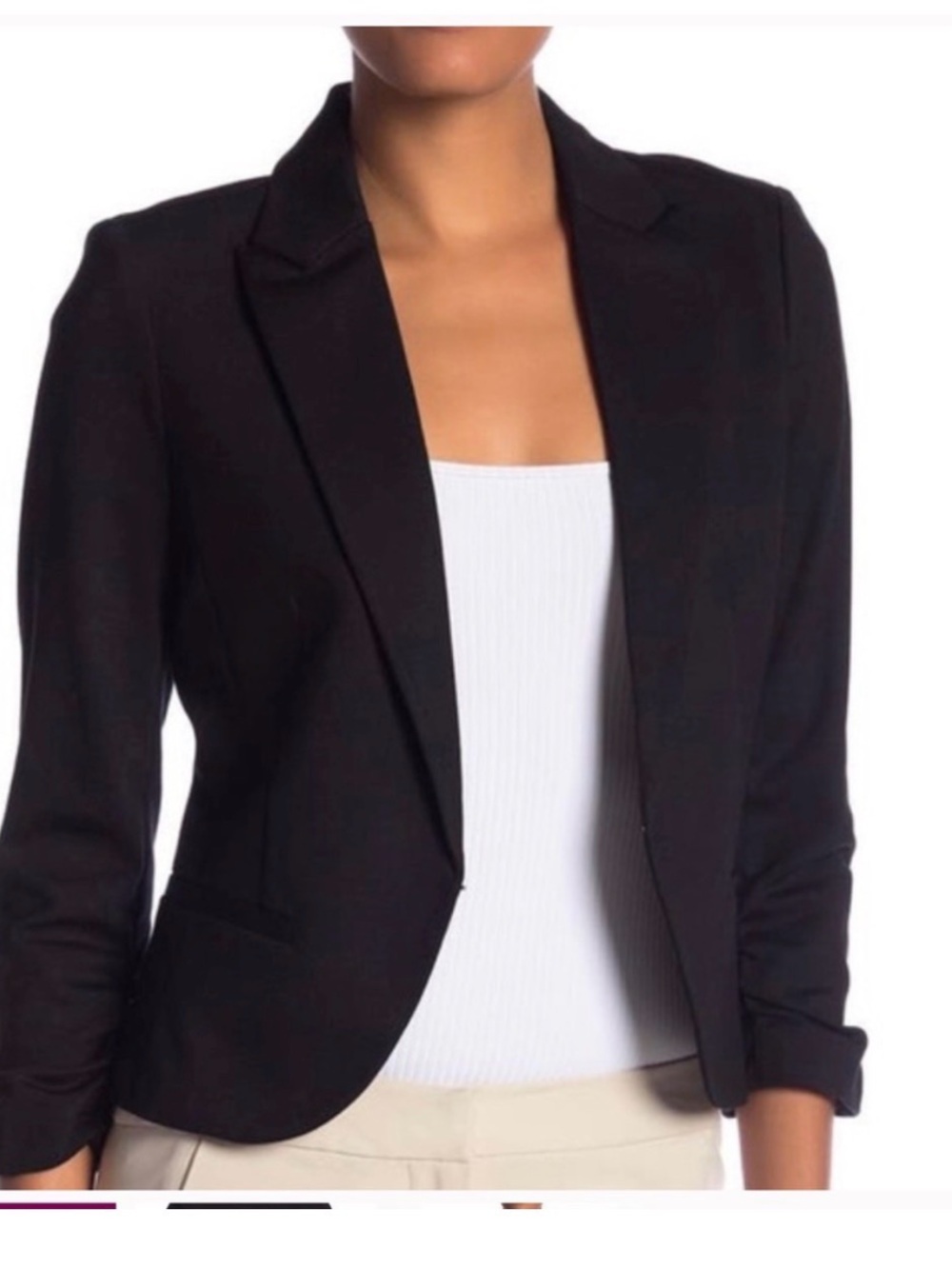 Amanda Chelsea Black Women’s 3/4 Blazer - fitted Open Front Jacket 8 fit S
